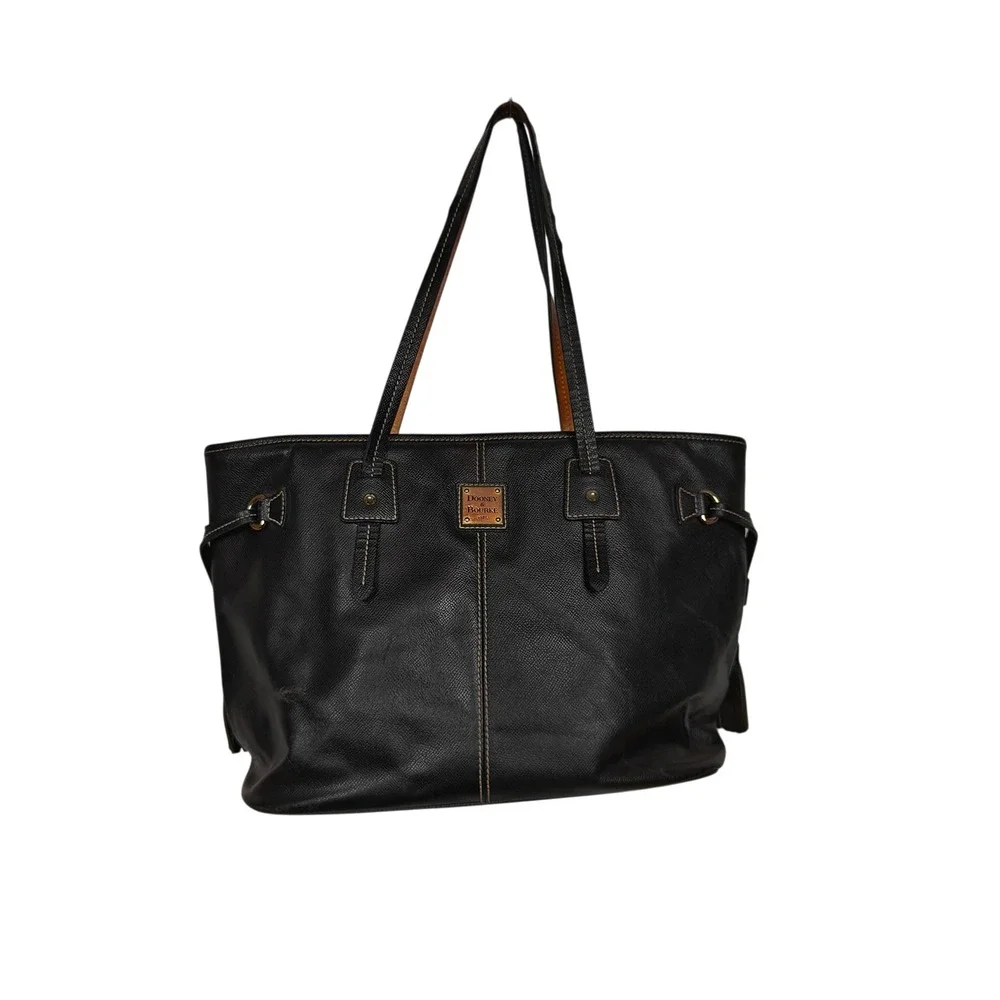 Dooney & Bourke Black Saffiano Leather Tote Bag Shoulder Purse Tassel Gold Tone